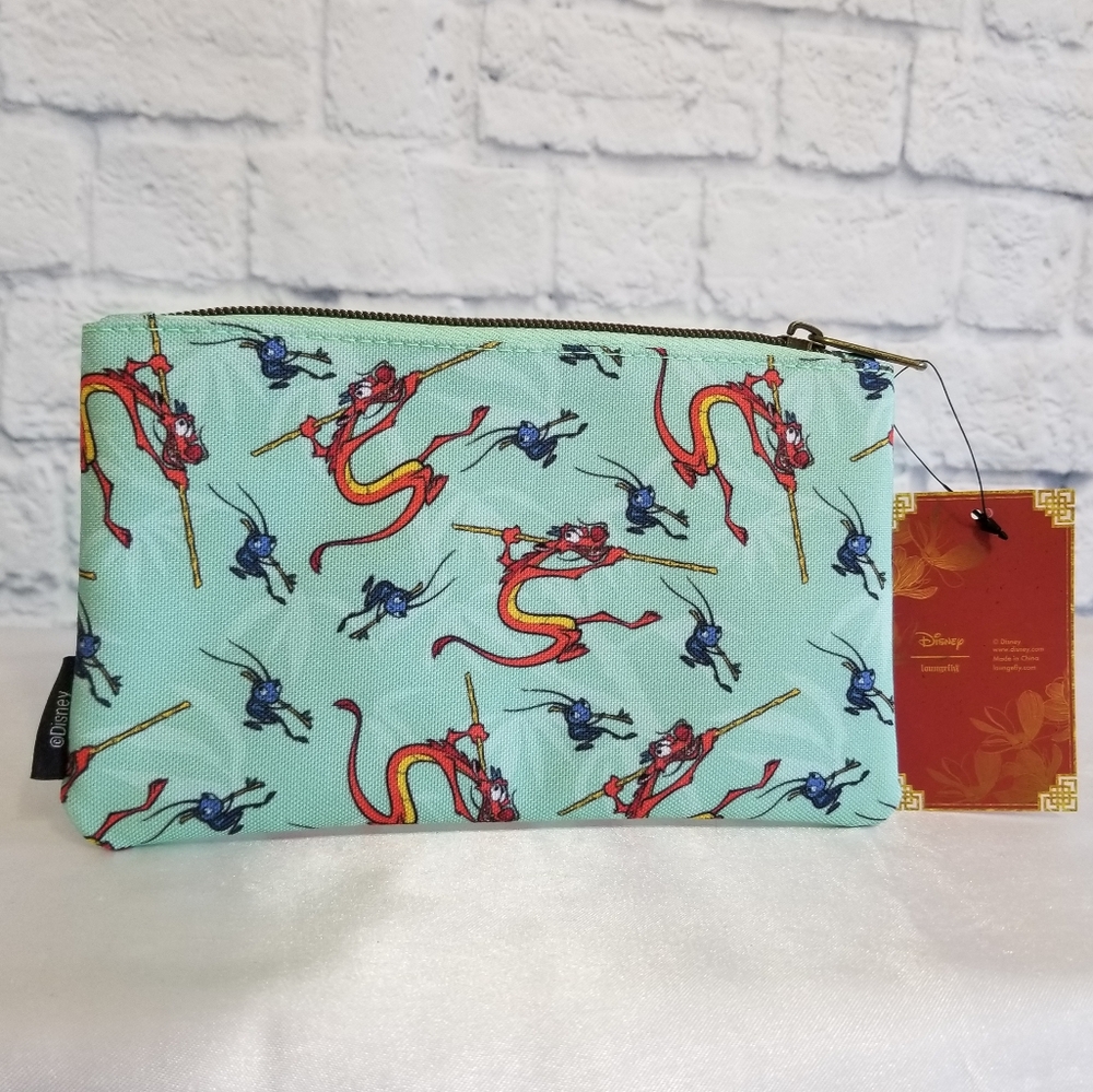 Loungefly Mulan Companion Friend Mushu Dragon Crikee Zip Disney Travel Pouch New - Picture 2 of 16